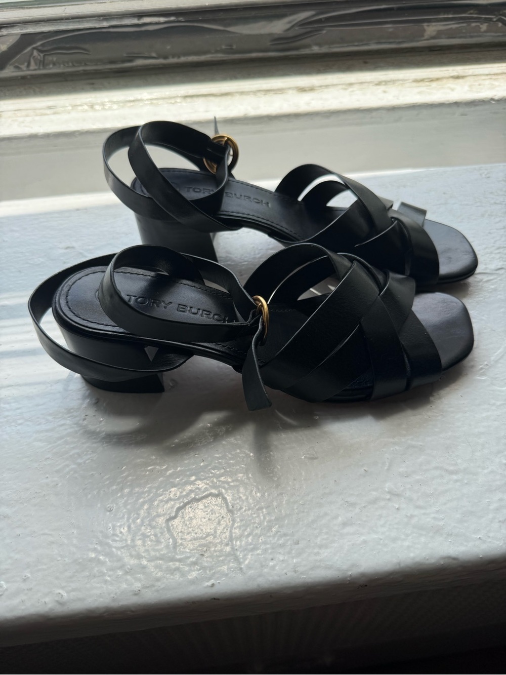 Tory Burch Black Leather Crisscross Ankle Strap Sandals